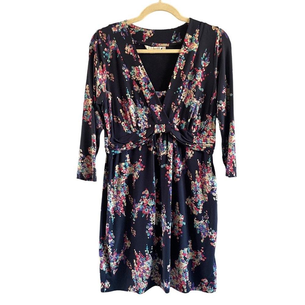 Boden Blue Floral V Neck 3/4 Sleeve Jersey Tunic Mini Dress 10